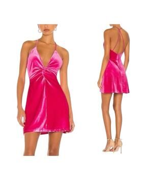 REVOLVE More To Come Kimmie Pink Velvet Mini Dress M Open Back Birthday Party
